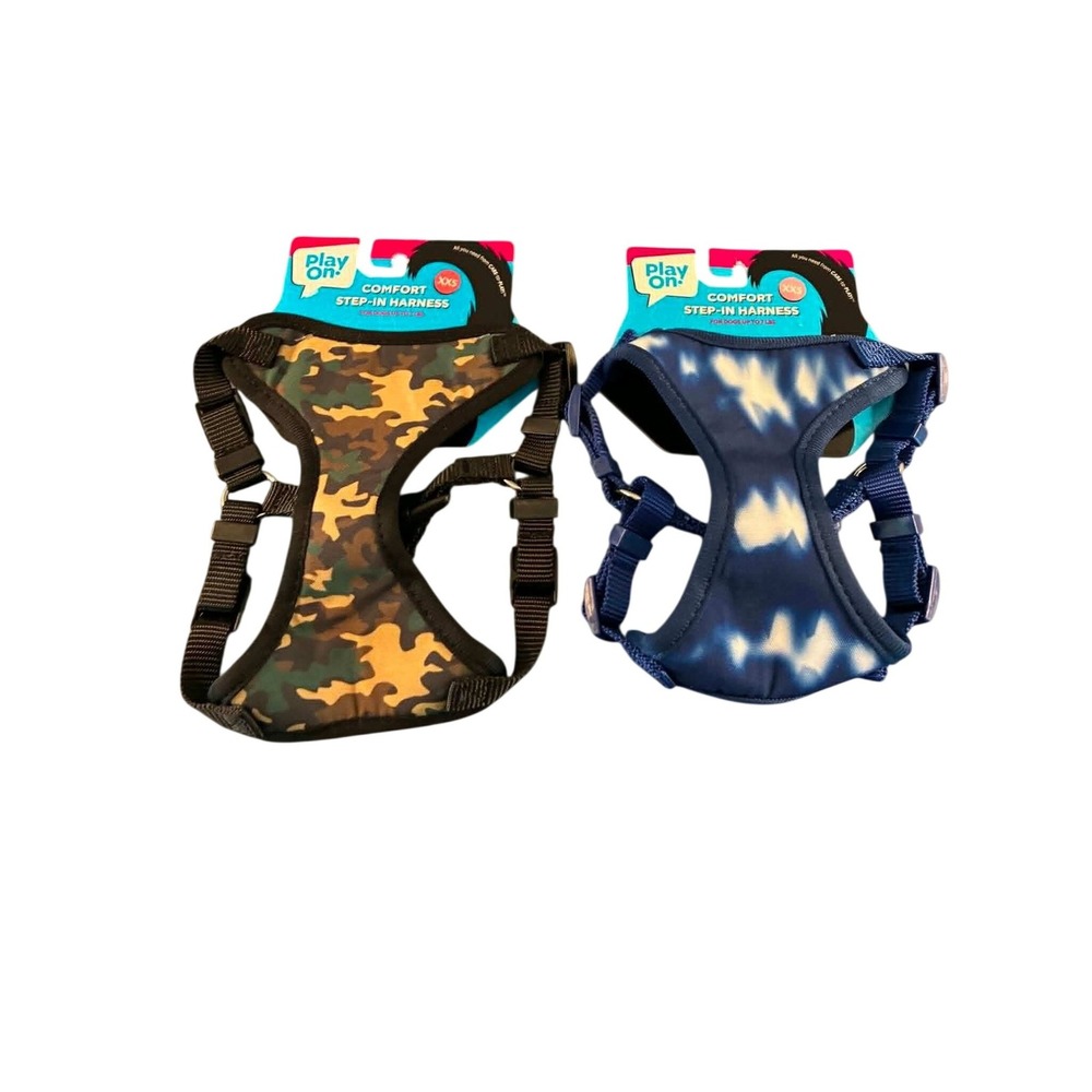 Play On Comfort Step-In Harness Dog XXS Blue Green NEW 2 Pack Camo Tie Dye